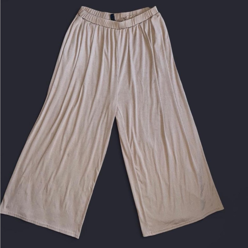 Cider 2XL Tan Wide Leg Ribbed Trousers with Elastic Waistband